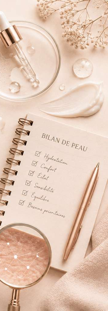 Carnet Bilan de peau accompagné de textures de soin
