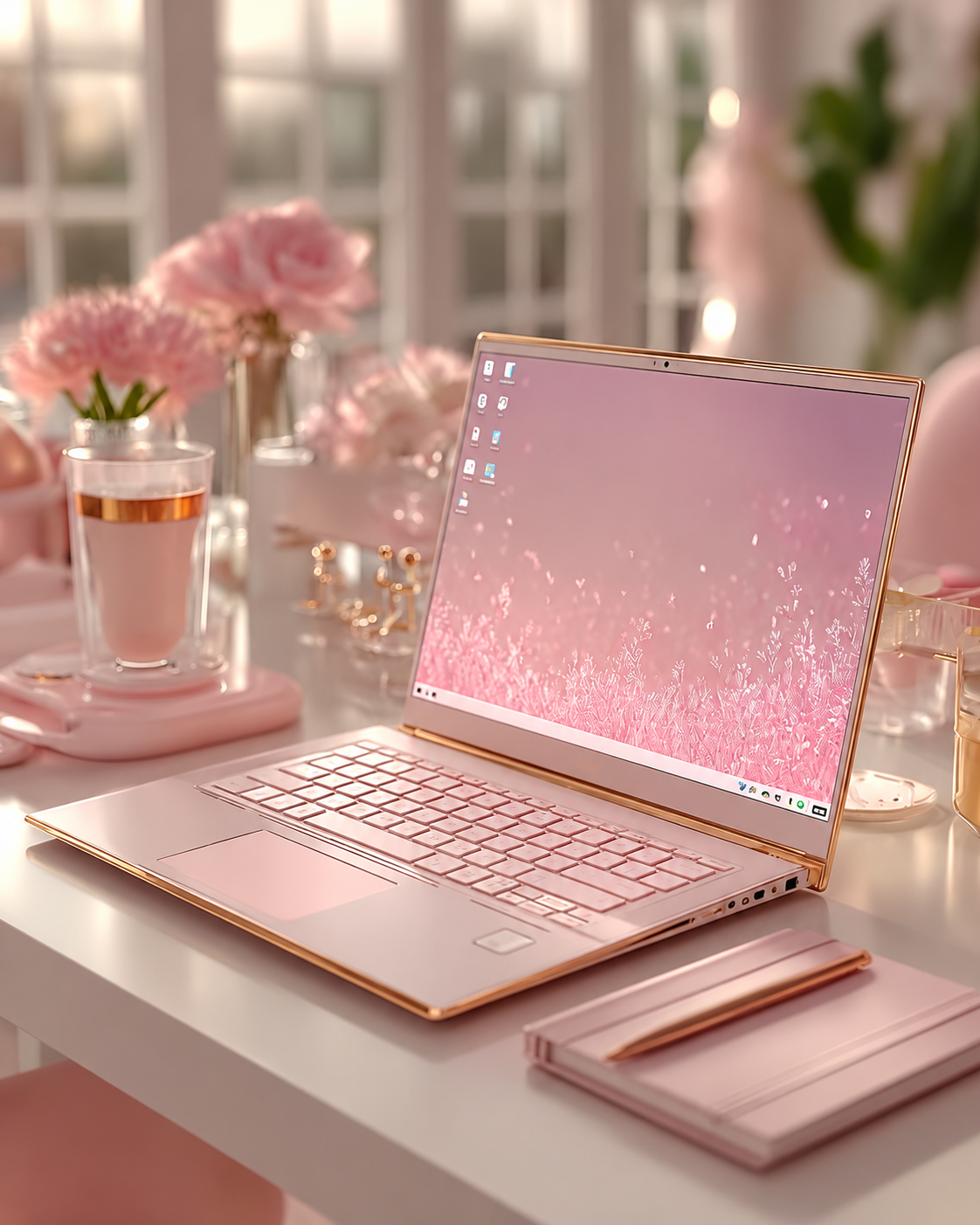 Ordinateur portable dans un espace de préparation beauté